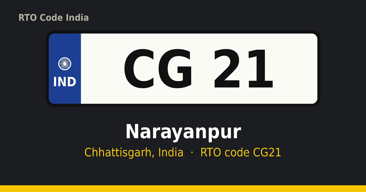 CG21 आरटीओ नंबर प्लेट – Narayanpur, छत्तीसगढ़