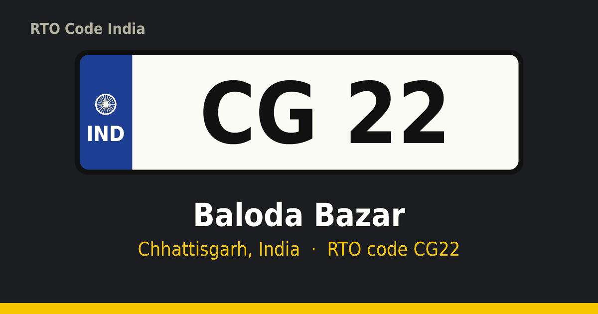 CG22 आरटीओ नंबर प्लेट – Baloda Bazar, छत्तीसगढ़