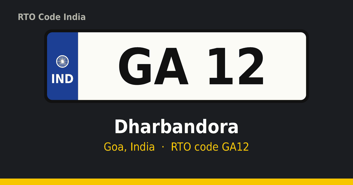 GA12 आरटीओ नंबर प्लेट – Dharbandora, गोवा