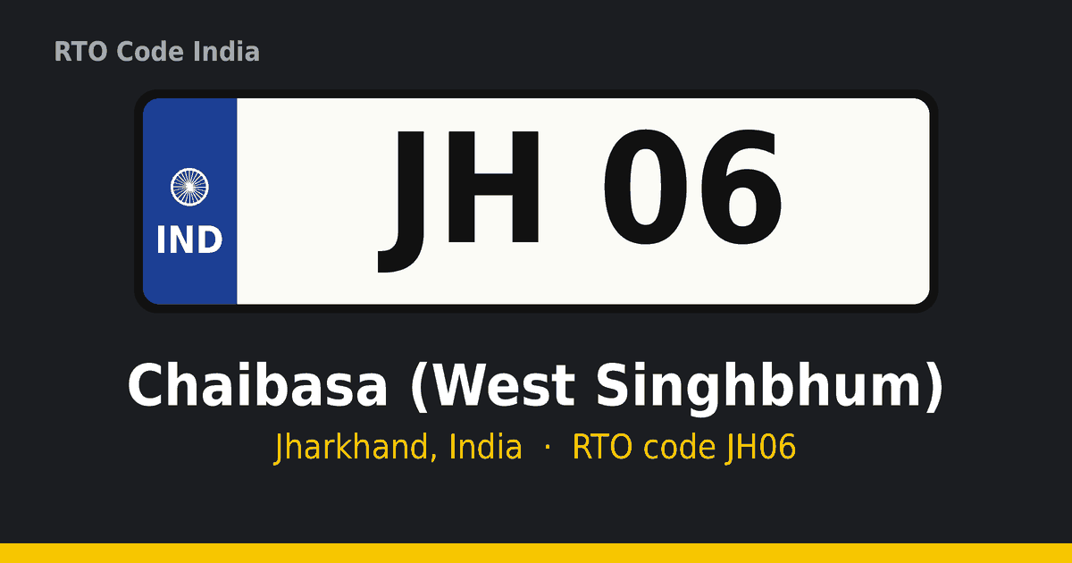JH06 आरटीओ नंबर प्लेट – Chaibasa (West Singhbhum), झारखंड
