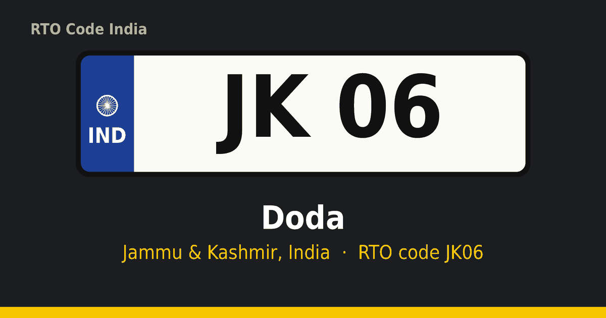 JK06 RTO number plate – Doda, Jammu & Kashmir