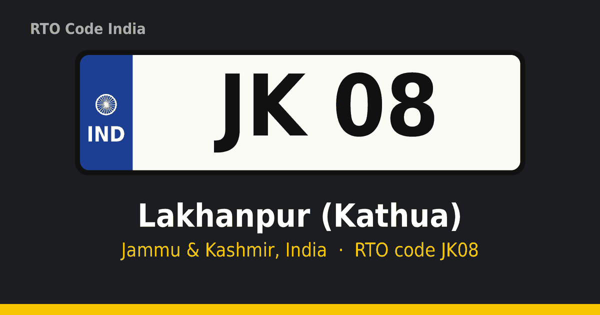 JK08 RTO number plate – Lakhanpur (Kathua), Jammu & Kashmir