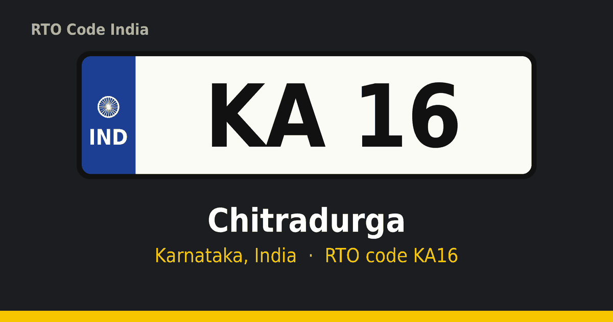 KA16 ಆರ್‌ಟಿಒ ನಂಬರ್ ಪ್ಲೇಟ್ – Chitradurga, ಕರ್ನಾಟಕ