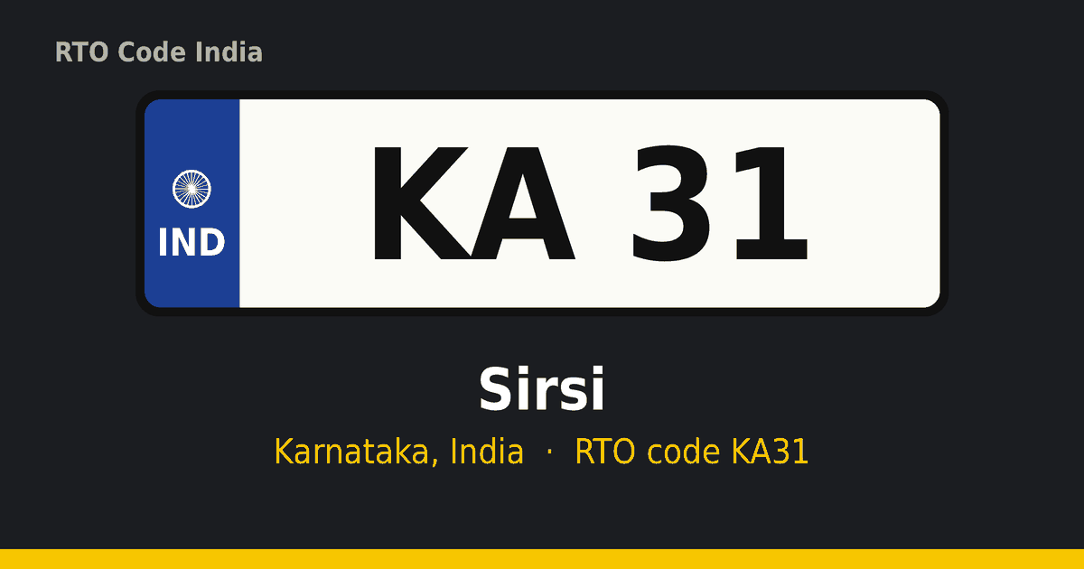 KA31 ಆರ್‌ಟಿಒ ನಂಬರ್ ಪ್ಲೇಟ್ – Sirsi, ಕರ್ನಾಟಕ