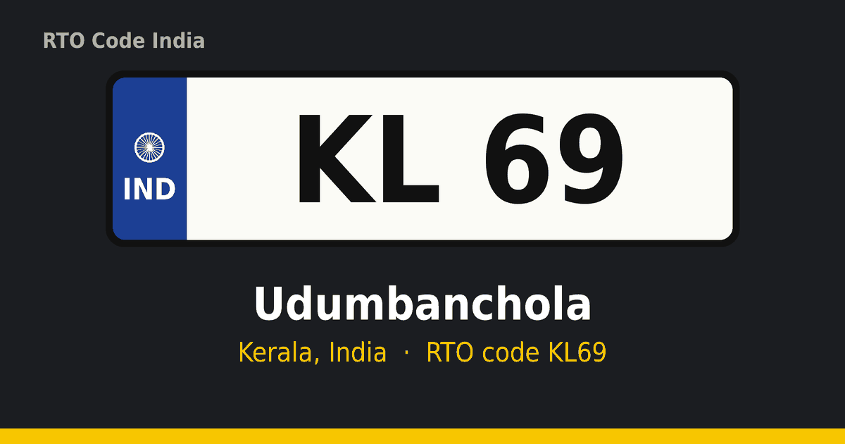 KL69 ആർടിഒ നമ്പർ പ്ലേറ്റ് – Udumbanchola, കേരളം