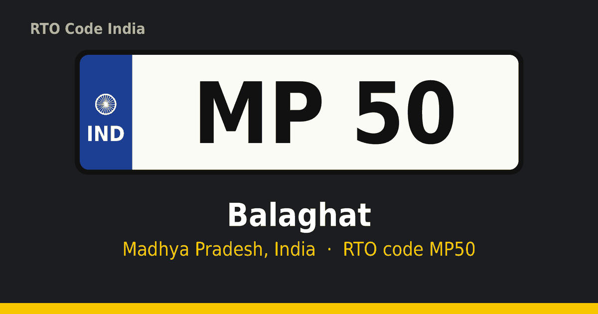 MP50 आरटीओ नंबर प्लेट – Balaghat, मध्य प्रदेश