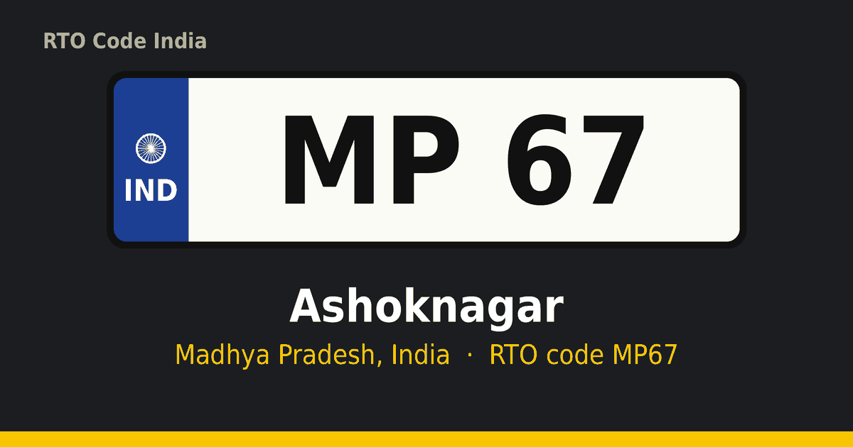 MP67 आरटीओ नंबर प्लेट – Ashoknagar, मध्य प्रदेश