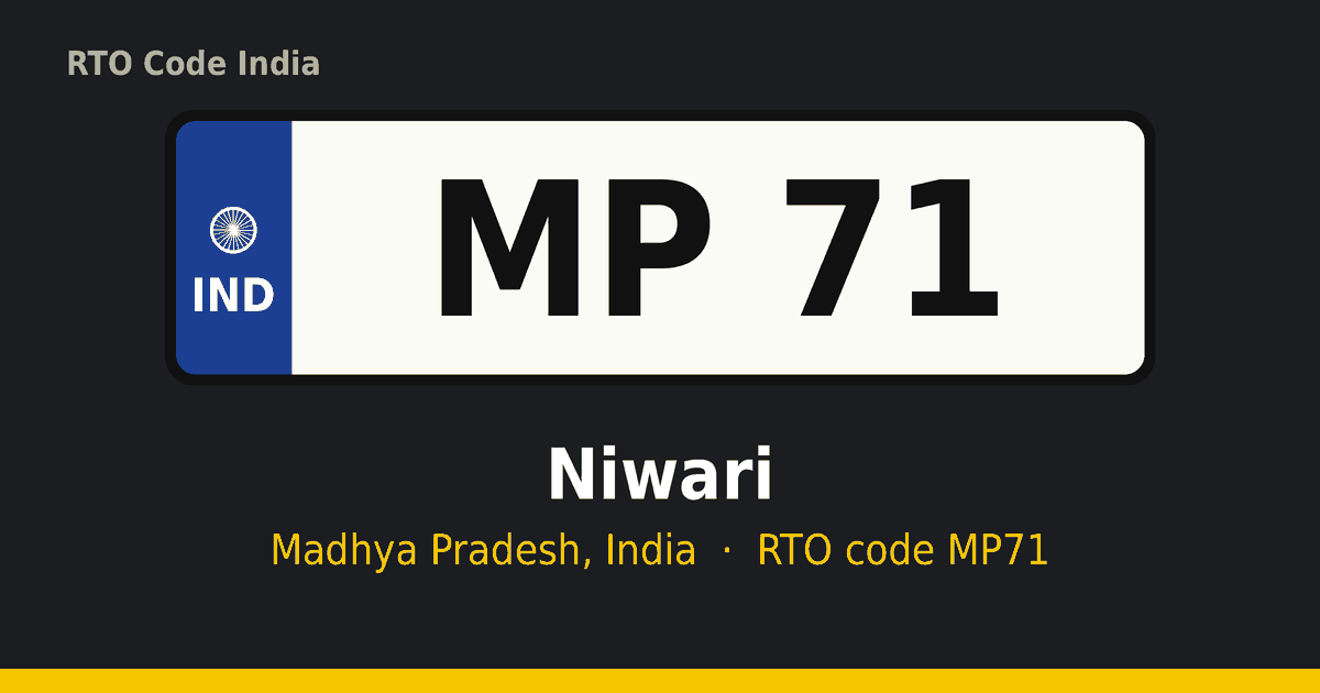 MP71 आरटीओ नंबर प्लेट – Niwari, मध्य प्रदेश