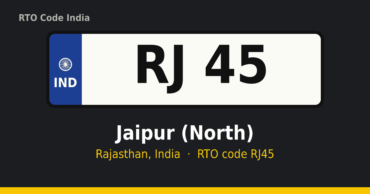 RJ45 आरटीओ नंबर प्लेट – Jaipur (North), राजस्थान