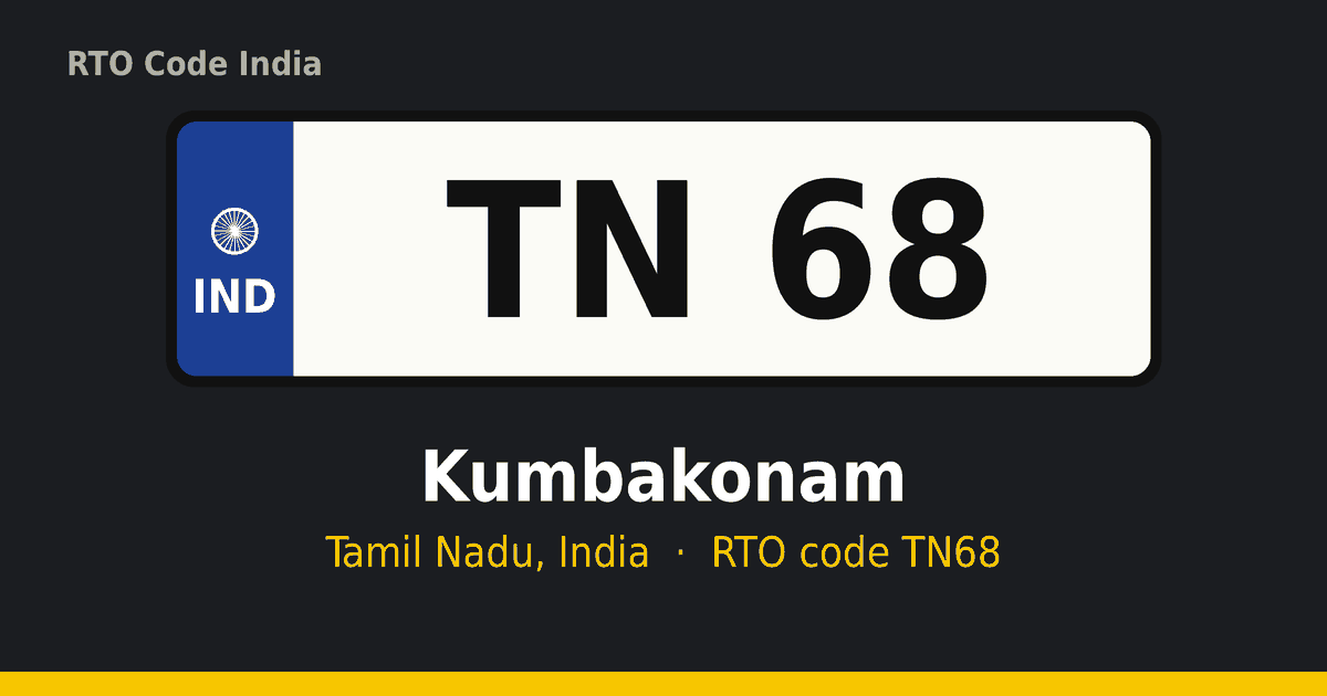 TN68 ஆர்டிஓ எண் தகடு – Kumbakonam, தமிழ்நாடு