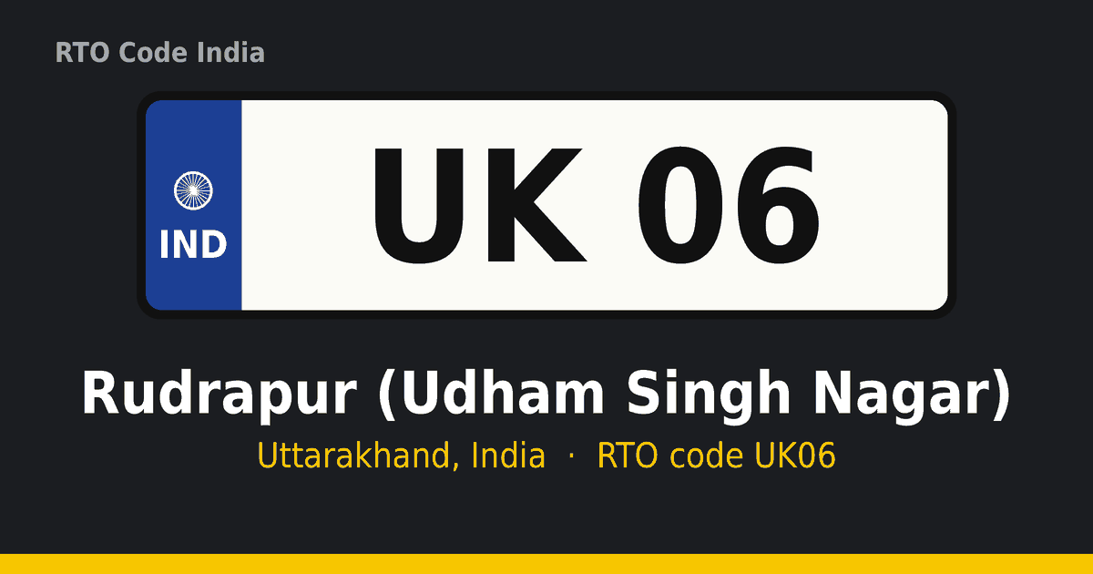 UK06 आरटीओ नंबर प्लेट – Rudrapur (Udham Singh Nagar), उत्तराखंड