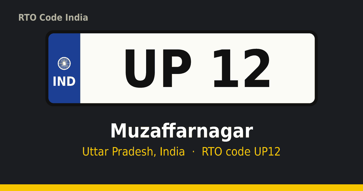 UP12 आरटीओ नंबर प्लेट – Muzaffarnagar, उत्तर प्रदेश