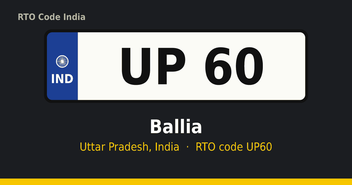 UP60 आरटीओ नंबर प्लेट – Ballia, उत्तर प्रदेश