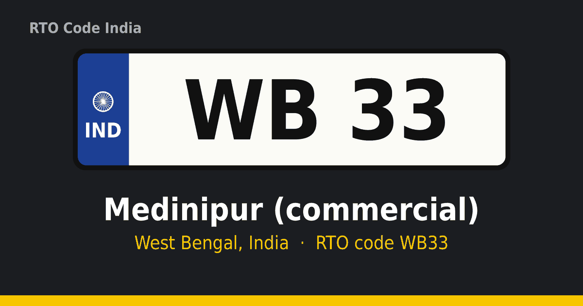WB33 আরটিও নম্বর প্লেট – Medinipur (commercial), পশ্চিমবঙ্গ