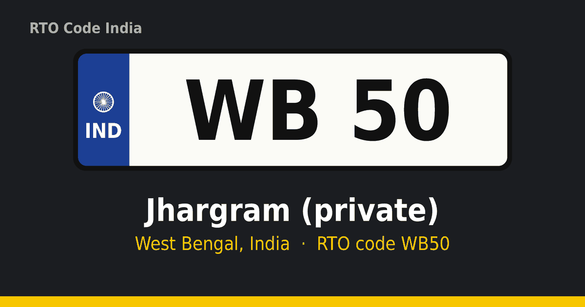 WB50 আরটিও নম্বর প্লেট – Jhargram (private), পশ্চিমবঙ্গ