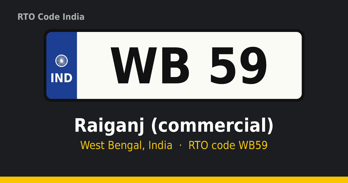 WB59 আরটিও নম্বর প্লেট – Raiganj (commercial), পশ্চিমবঙ্গ