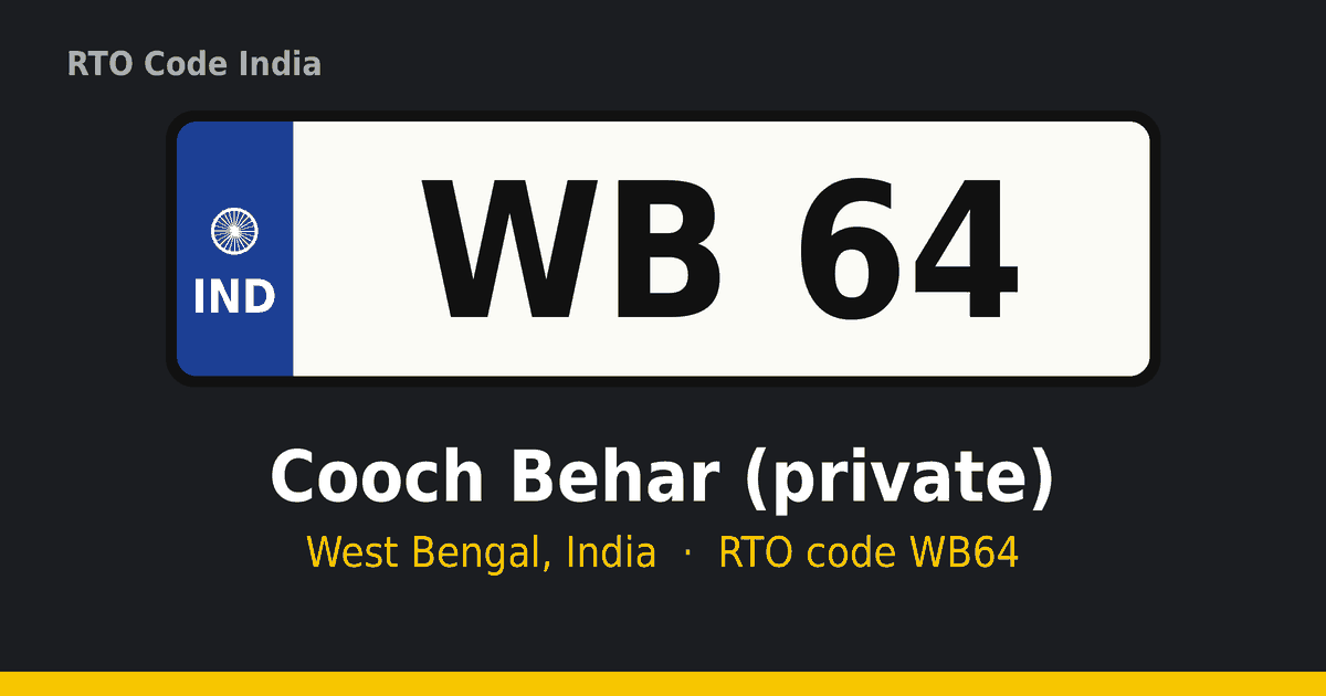 WB64 আরটিও নম্বর প্লেট – Cooch Behar (private), পশ্চিমবঙ্গ