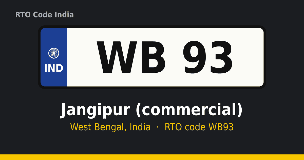 WB93 আরটিও নম্বর প্লেট – Jangipur (commercial), পশ্চিমবঙ্গ