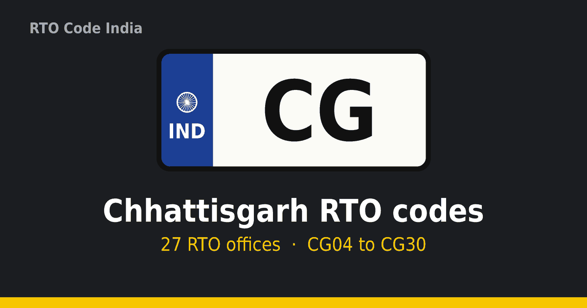 CG – छत्तीसगढ़ आरटीओ कोड इंडिया